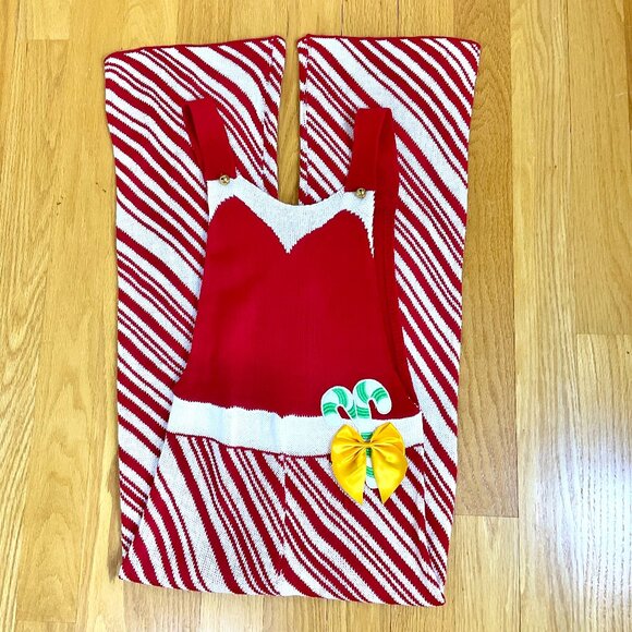 Christmas Overalls Knit Red White Stripe Wide Leg (S) NWT - Picture 1 of 9